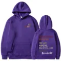 Felpa con cappuccio viola con stampa motivazionale sul davanti e sul retro, top casual a maniche lunghe. - Taglia S / Top / Viola