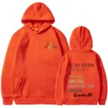 Felpa con cappuccio casual arancione con stampe di testi stimolanti sul davanti e sul retro. - Taglia S / Top / Arancione