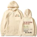 Felpa con cappuccio beige con testo stimolante davanti e dietro, pullover unisex comodo. - Taglia S / Top / Kaki