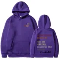 Felpa con cappuccio viola con stampa di testo motivazionale sul davanti e sul retro, comoda. - Taglia S / Top / Viola (312)