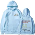 Felpa con cappuccio azzurro con stampa di testo ispiratore davanti e dietro, streetwear casual. - Taglia S / Top / Celeste