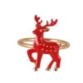 Christmas red enamel reindeer napkin ring for holiday table decor, gold metal napkin holder. - Elk