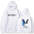 White fleece hoodie with butterfly graphic print, casual loose streetwear couple sweatshirt. - S / Tops / White