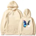 Men's Oversized Fleece Hooded Sweatshirt Unisex Casual Couple Streetwear Butterfly Print - S / Tops / Khaki