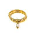 Gold stainless steel double layer stackable ring with paved cubic zirconia and marquise pendant. - Size 6 / Gold