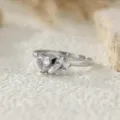 Elegant double stone ring featuring a heart and pear cubic zirconia in polished silver tone. - Size 6 / Heart and Water Drop Style (C471) / Silver