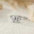 Stainless steel double stone ring with pear and oval cubic zirconia for women, elegant jewelry. - Size 6 / Oval and Water Drop Style (C472) / Silver