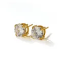Gold stainless steel round cubic zirconia stud earrings minimalist chic jewelry daily wear accessories - Round Rhinestone Stud Earrings (C435) / Gold