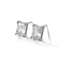 Stainless steel four-prong radiant cut zircon stud earrings, silver finish variant. - Square Rhinestone Stud Earrings (C435) / Silver