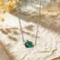 Silver-tone chain necklace featuring an irregular green zircon pendant for women daily wear - Irregular Shape Necklace (C419) / Silver with Green Zirconia