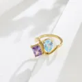 18K gold plated geometric dual stone zircon ring, elegant minimalist fashion jewelry for women. - Size 6 / Blue and Purple Stones Style Gold