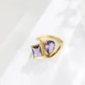 18K Gold Plated Twin Zirconia Ring Geometric Open Finger Jewelry For Women Stackable - Size 6 / Gold Style / Purple