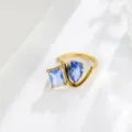 Gold plated geometric double stone ring with blue cubic zirconia variant fashion jewelry. - Size 6 / Blue Zirconia-Gold