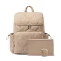 Quilted diaper backpack set with changing pad and pouch, lightweight beige baby bag. - Khaki