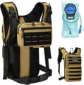 Tactical hydration backpack details, MOLLE webbing system and detachable water bladder bag. - Below 20L / Brown