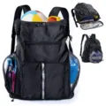 Grande zaino da spiaggia in rete nera con coulisse, scomparto impermeabile e tasche. - Nero