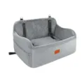 Grey quilted pet car seat travel dog bed with safety straps and buckles for car travel. - Gray