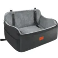 Grey quilted plush pet car seat with safety straps, comfortable travel dog bed and carrier. - Black and Gray