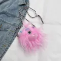 Cute pink plush monster crossbody bag with fuzzy hair and braided strap for girls gifts - Small (15cm) / Pink