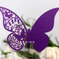 Elegant purple laser-cut hollow butterfly 3D cup card for wedding place settings - 50 Sheets / Deep purple