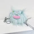 Cute light blue hairy monster plush crossbody bag with pigtails for girls - Large (19cm) / Blue