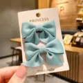 Simpatici fermagli per capelli con fiocco in tessuto blu per bambine, set da 2 pezzi - Un paio / Verde chiaro