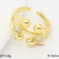 Raffinato anello aperto in rame con pietre scintillanti e design sferico molto elegante. - Stile Intrecciato Multi-Linea (G1) / Oro