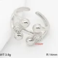 Anello aperto regolabile con sfere lucide e zirconi, gioiello elegante e chic. - Stile Intrecciato Multi-Linea (1) / Argento