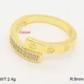 Dettaglio anello di diamanti con vite aperta, anello placcato oro di lusso con pietre lucide. - Aperto regolabile / Stile con Motivo a Vite Pavé Completo Oro Galvanico (G2)