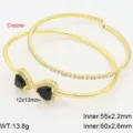 Bracciale rigido aperto in rame placcato oro con pietre zirconi nere e cristalli lucidi - Nero