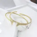 Squisito bracciale rigido doppio in zircone dorato con design aperto a ventaglio unico per le donne. - Stile Chiodo a Ventaglio / Oro