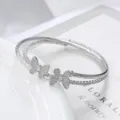Bracciale rigido con farfalla in strass a doppio strato argento elegante gioielli donna - Stile Farfalla a Doppio Strato / Argento