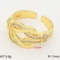 Exquisite vergulde koperen open ring met geometrisch ontwerp en schitterende zirkonia. - Open Verstelbaar / Geometrische Kruis Micro-Pavé Stijl (5)
