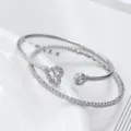 Bracciale Rigido Aperto Serpente Zircone Argentato Set Gioielli Moda Commercio All'Ingrosso - Stile Quadrifoglio Argentato (4)