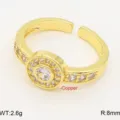 Verguld koperen open ring met schitterende zirkonia stenen vintage geometrische stijl sieraden - Open Verstelbaar / Klassieke Ronde Steen Micro-Pavé Stijl (6)