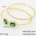 Bracciali rigidi aperti con zirconi cubici quadrati placcati oro 18k stile elegante. - Verde