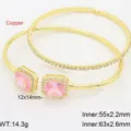 Gold-plated dual layer bracelet detail featuring a sparkling pink rectangular cubic zirconia stone. - Pink