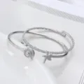 Squisito set di bracciali aperti serpente in zircone placcato 18k, stile marino elegante. - Stile Oceano Argentato (1)
