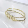 18k Placcato Oro Zircone Serpente Osso Aperto Bracciale Set Design Nicchia Moda Donna - Stile Foglia Dorato (G2)