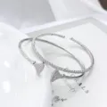 Bracciale rigido doppio ventaglio in zircone argento, gioiello chic aperto da donna - Stile Chiodo a Ventaglio / Argento