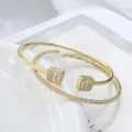 Vergoldetes offenes Armband-Set mit Zirkonia, eleganter und hochwertiger Modeschmuck für Damen. - Quadratischer Geometrischer Pavé-Stil / Gold
