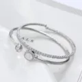 Set di bracciali rigidi aperti e catena serpente in zircone color argento, gioielli alla moda. - Stile Osso di Serpente Argentato (3)