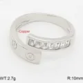 Anello aperto in rame regolabile con zircone baguette e motivo a vite, gioiello minimalista chic - Aperto Regolabile / Stile Vite Strass Baguette Pavé Argento (3)