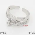 Anello aperto argento con chiodo e viti pavè, gioiello di moda minimalista di lusso. - Aperto Regolabile / Stile Vite Chiodo Strass Completo Micro Pavé Doppio Strato Argento Galvanico (4)