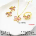 Exquisite Fashion Butterfly Zircon Jewelry Set Copper Necklace Earrings Ring Wholesale - Gold Pink