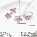 Pink cubic zirconia butterfly jewelry set copper necklace earrings and adjustable ring SKU - Pink