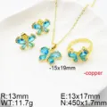 Gold-plated copper blue zircon butterfly jewelry set including necklace ring earrings for women. - Gold Sea Blue