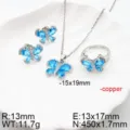Blue butterfly zircon jewelry set including necklace, earrings and ring for women fashion. - Aqua