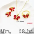 Exquisite gold plated red zircon butterfly jewelry set including necklace earrings and ring. - Gold Red