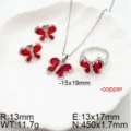 Red butterfly zircon jewelry set necklace ring earrings copper high-end fashion gift set. - Red